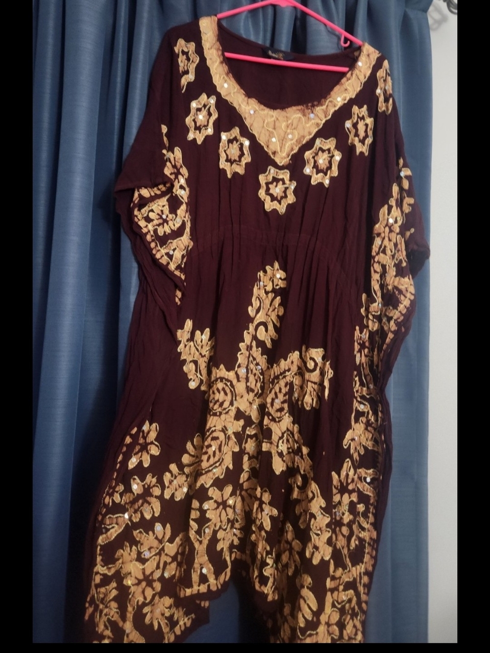Riviera Sun Brown/ Burgundy Tie-Dye Sequin Kaftan Cover-Up Dress Free Size